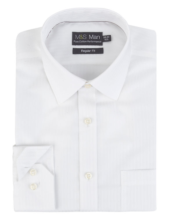 Performance Non-Iron Pure Cotton Easy Care Textured Striped Shirt | M&S