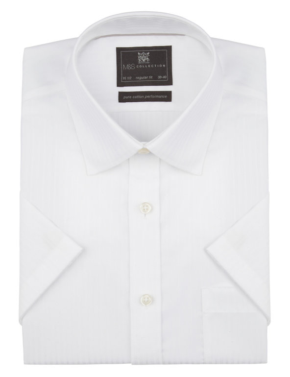 Performance Pure Cotton Non-Iron Short Sleeve Satin Self Striped Shirt Image 1 of 1