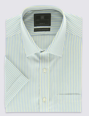 Performance Pure Cotton Non-Iron Short Sleeve Striped Shirt Image 2 of 4