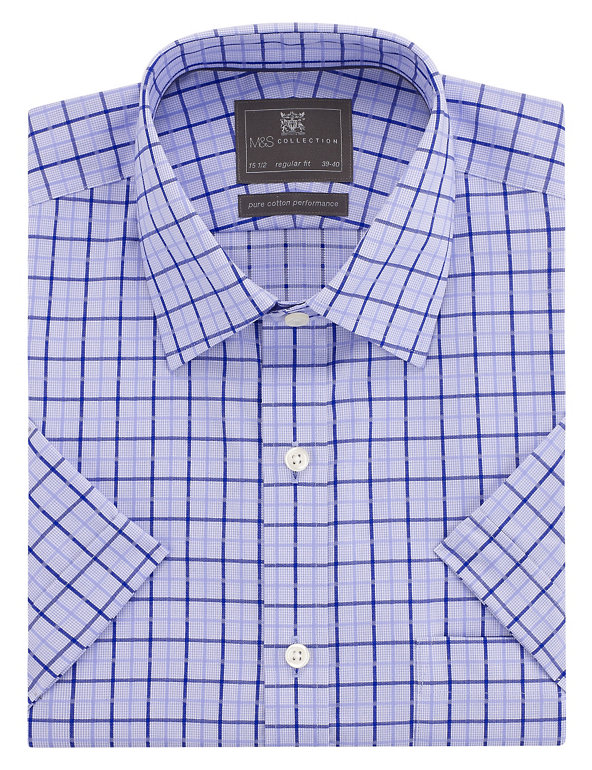 Performance Pure Cotton Short Sleeve Grid Checked Shirt Image 1 of 1