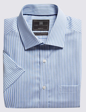 Performance Pure Cotton Short Sleeve Striped Non-Iron Twill Shirt Image 2 of 4