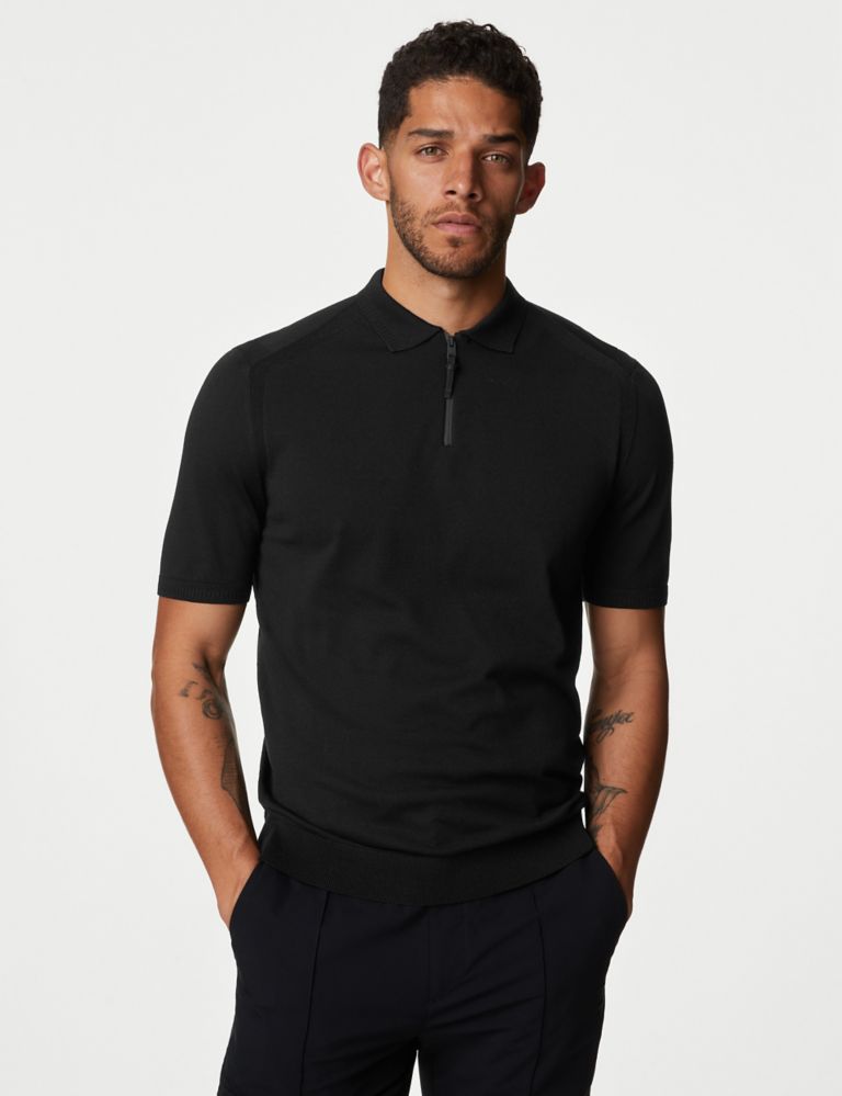 Performance Zip Up Knitted Polo Shirt 4 of 6