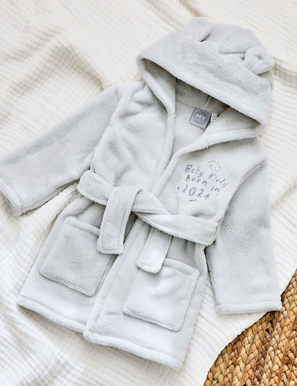 Personalised Born in 2024 Ivory Fleece Robe with Ears (0-12 Mths) 3 of 4
