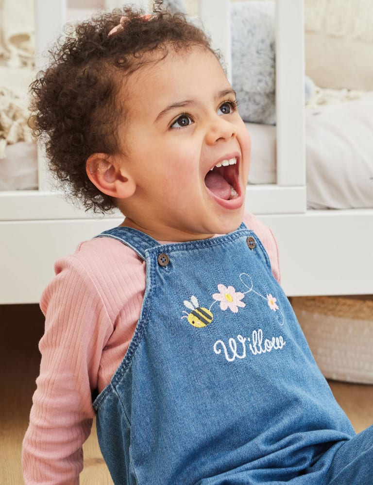 Personalised Bumblebee Denim Dungarees 6 Mths 4 Yrs