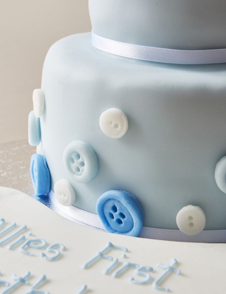 Personalised Button & Bunting Cake in Blue & White (Serves 20) 4 of 6