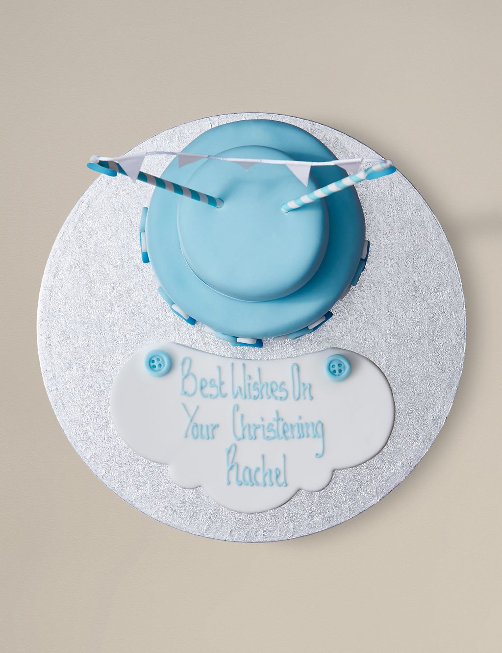 Personalised Button & Bunting Cake in Blue & White (Serves 20) 6 of 6