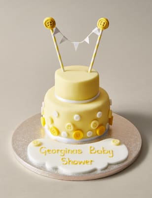 Personalised Button Bunting Cake In Yellow White Serves 20 M S