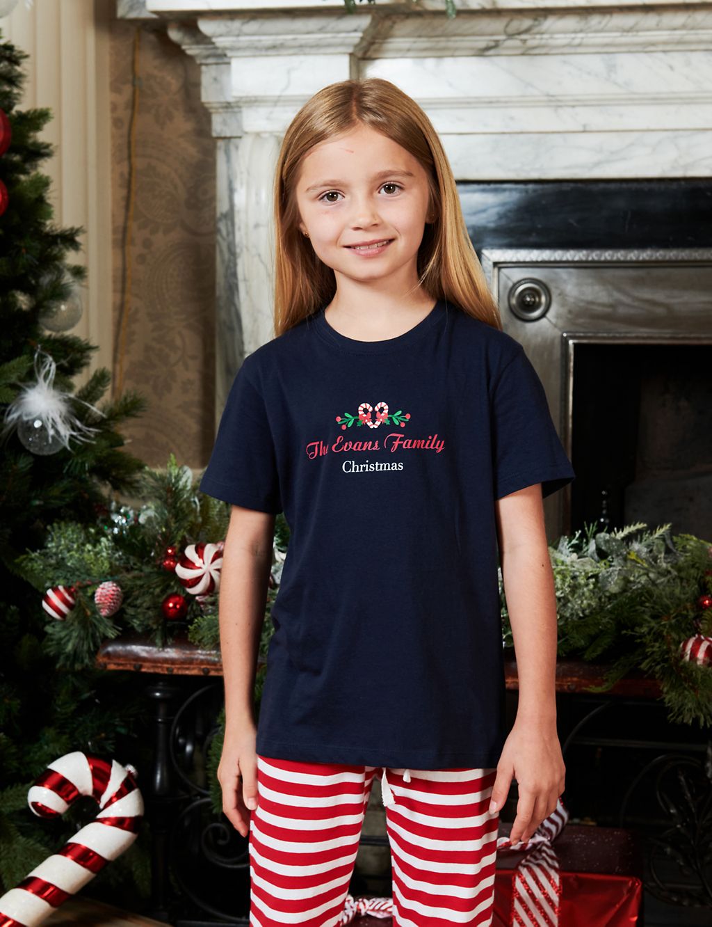 Personalised Candy Cane Girls Pyjamas (5-12 Yrs) | Dollymix | M&S