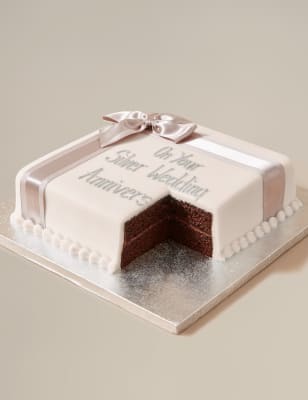 Personalised Celebration Chocolate Cake With Silver Ribbon Serves 30 M S