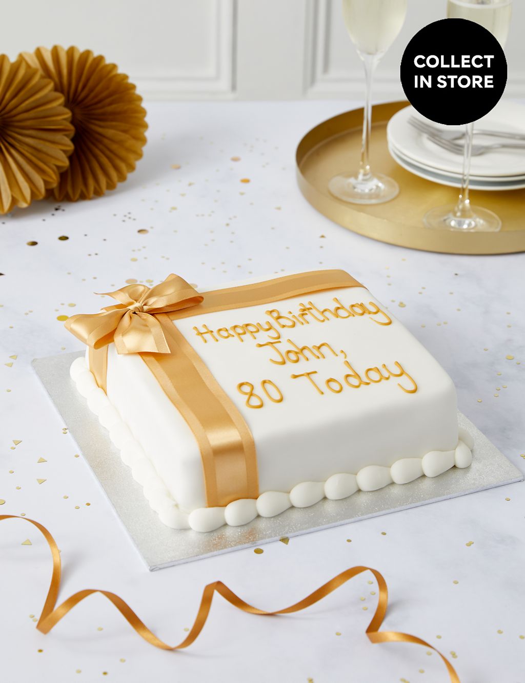 Personalised Celebration Sponge Cake with Gold Ribbon (Serves 30) 3 of 6
