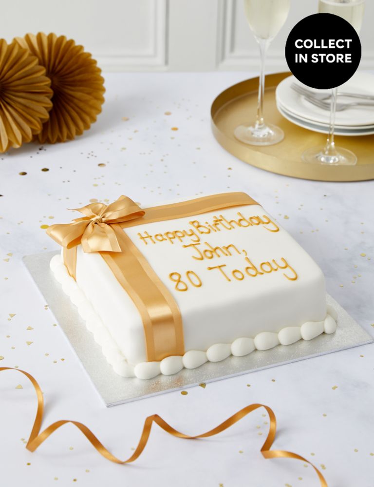 Personalised Celebration Sponge Cake with Gold Ribbon (Serves 30