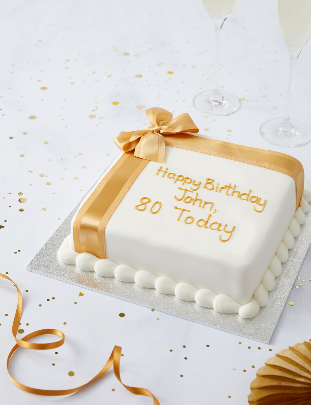 Personalised Celebration Sponge Cake with Gold Ribbon (Serves 30) 2 of 6
