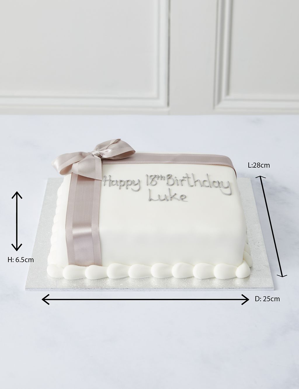 Personalised Celebration Sponge Cake with Silver Ribbon (Serves 30) 5 of 6