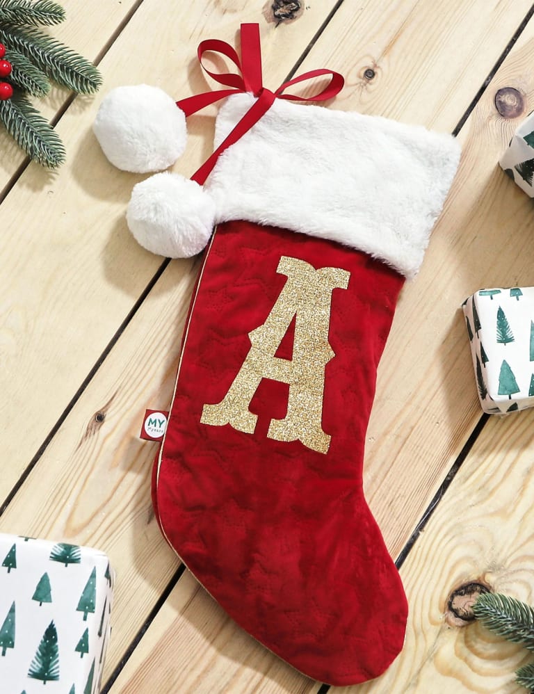 Initial Embroidered Christmas Stocking Red Velvet With White Super