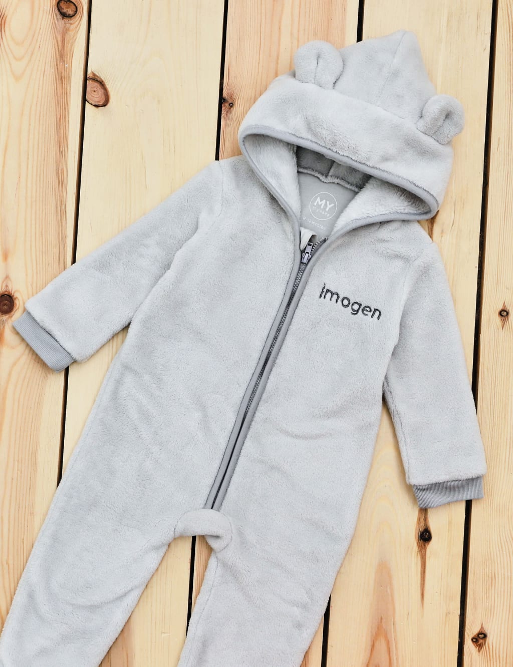 Personalised Grey Kids Fleece Onesie (0-18 Mths) 4 of 5