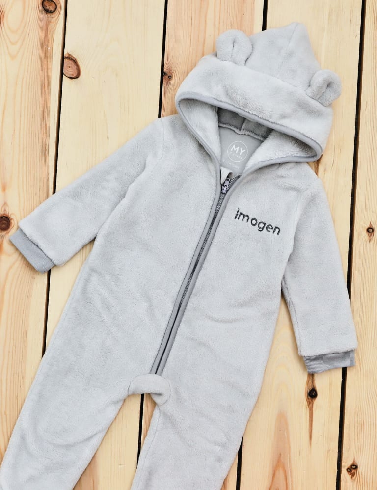 Personalised Grey Kids Fleece Onesie (0-18 Mths) 4 of 5