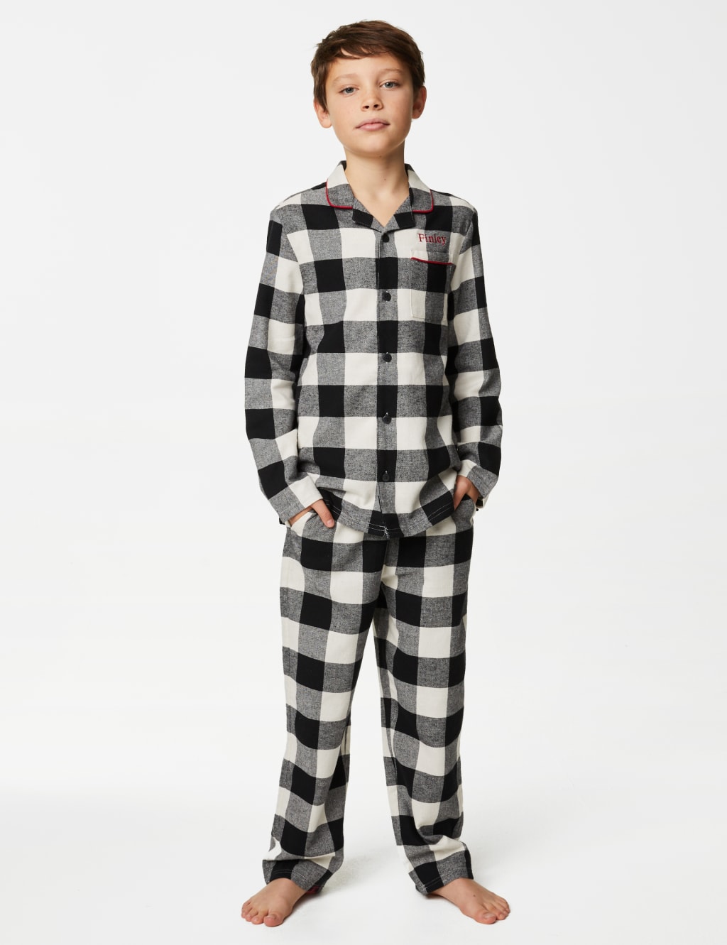Personalised Kids' Mono Check Pyjama Set (116 Yrs) M&S Collection M&S