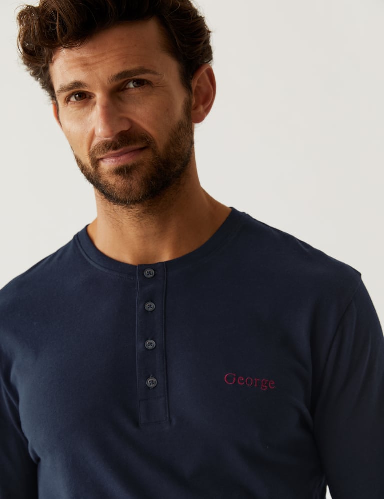 Personalised Men's Brushed Cotton Pyjama Set M&S Collection M&S