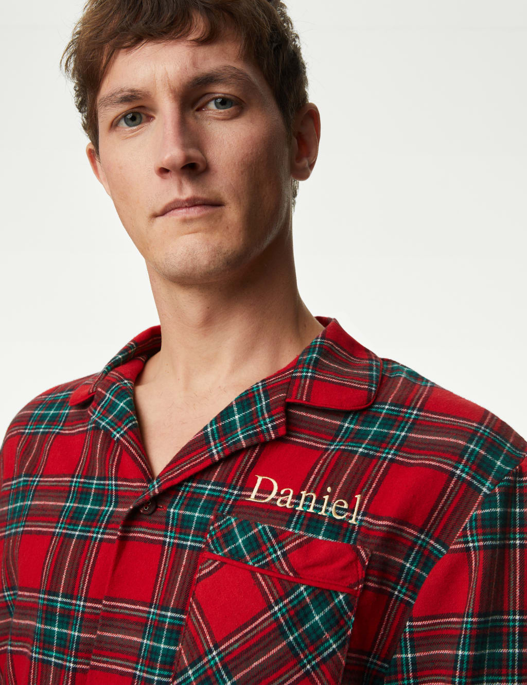 Personalised Men's Checked Pyjama Set M&S Collection M&S