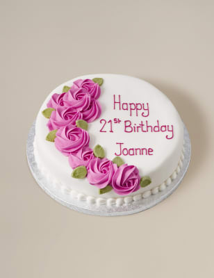 Personalised Piped Pink Rose Sponge Cake Serves 32 M S