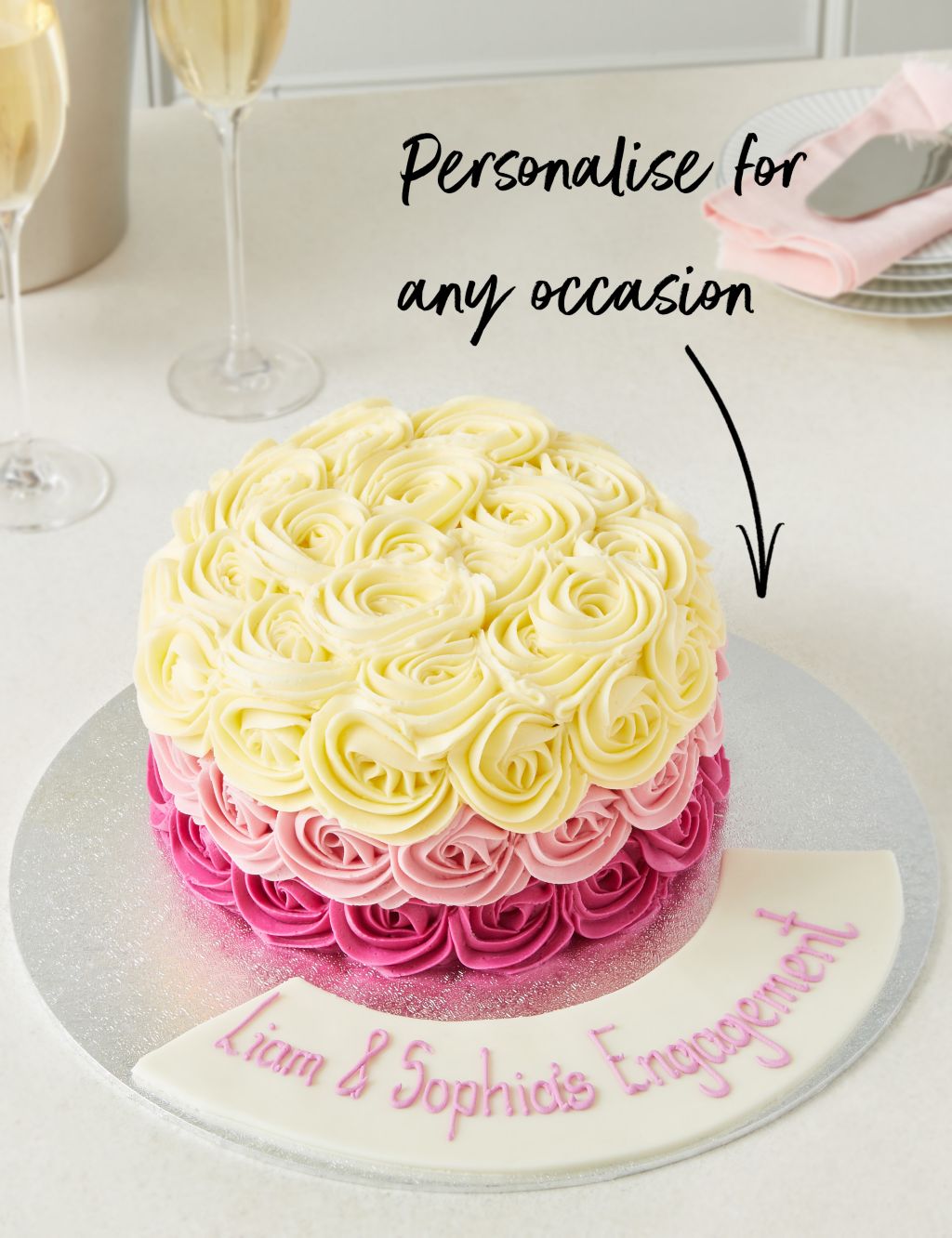Personalised Piped Rose Sponge Cake (Serves 24) 2 of 8