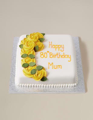 Personalised Piped Yellow Rose Sponge Cake Serves 30 M S