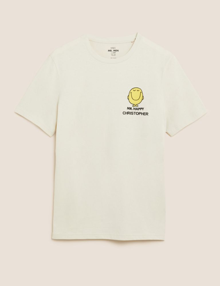 Personalised Pure Cotton Mr Happy™ T-Shirt 1 of 2