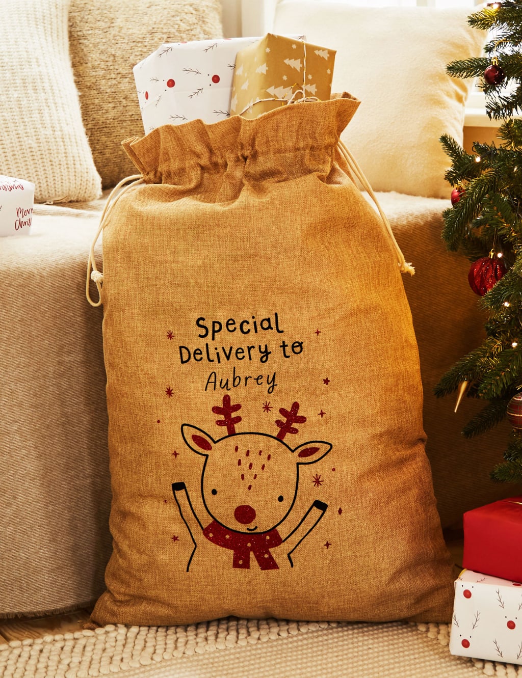 Personalized burlap sales christmas bags