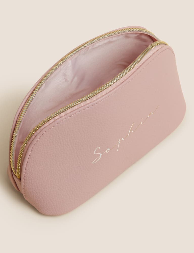 Personalised leather make up bag shop