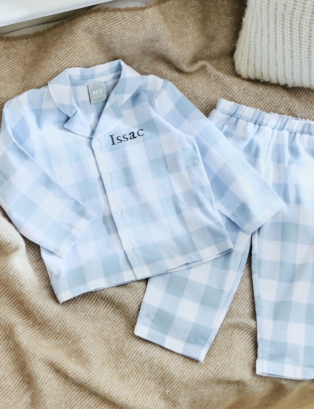 Personalised Traditional Blue Checkered Pyjama Set (0-6 Yrs) 3 of 4
