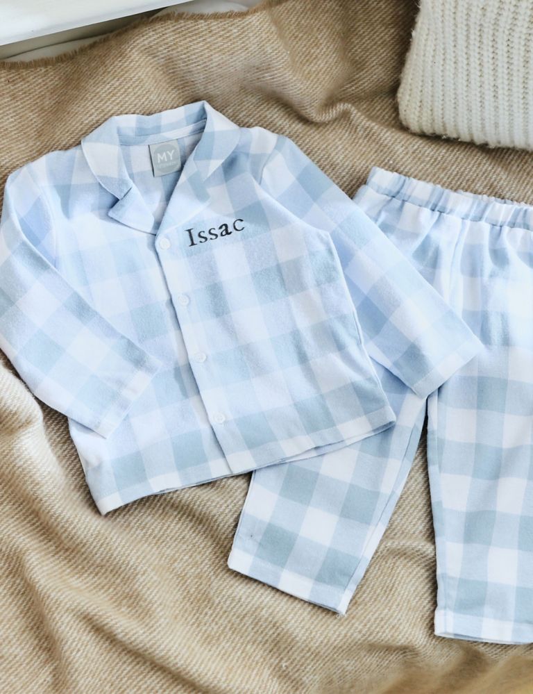 Personalised Traditional Blue Checkered Pyjama Set (0-6 Yrs) 1 of 4