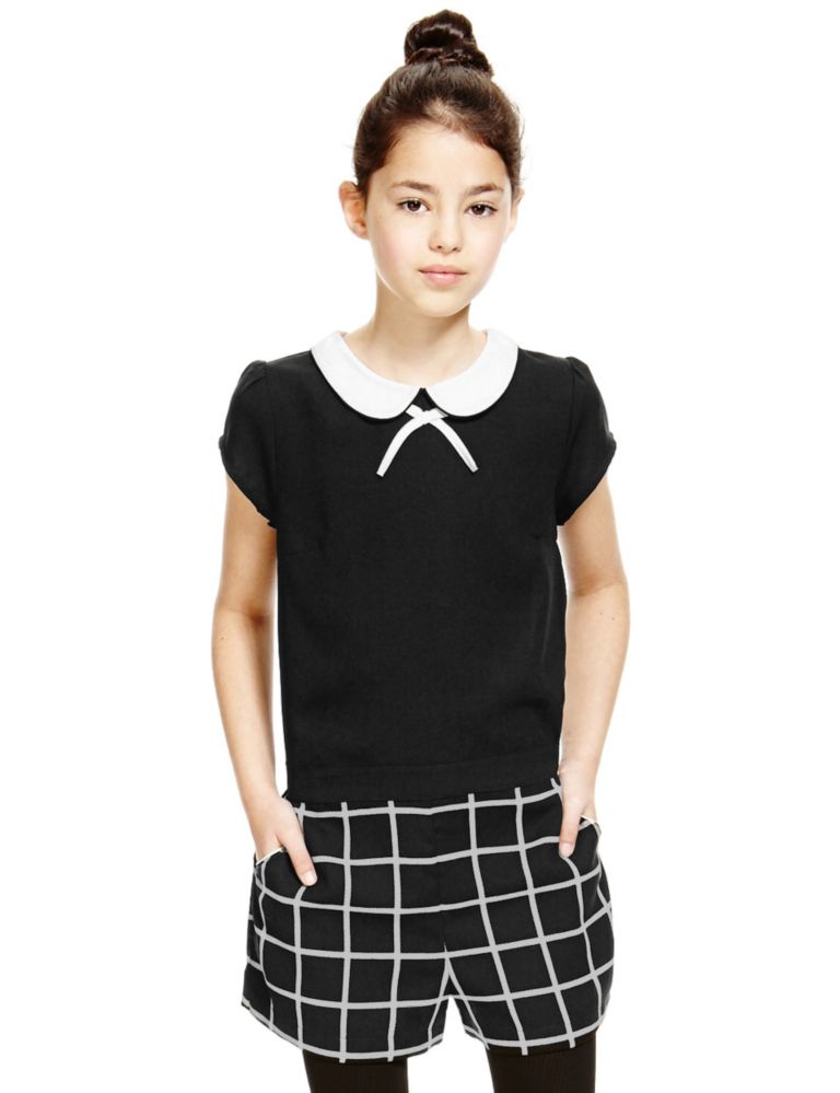 Peter Pan Collar Checked Playsuit (5-14 Years) 1 of 3