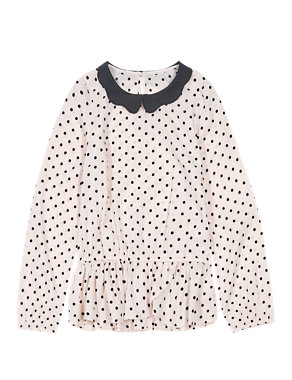 Peter Pan Collar Spotted Top (5-14 Years) Image 2 of 3