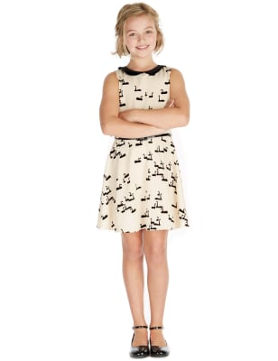 Peter Pan Collar Swan Print Dress with Belt (5-14 Years) Image 1 of 3