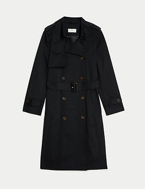Petite Cotton Rich Double Breasted Trench Coat Image 2 of 6