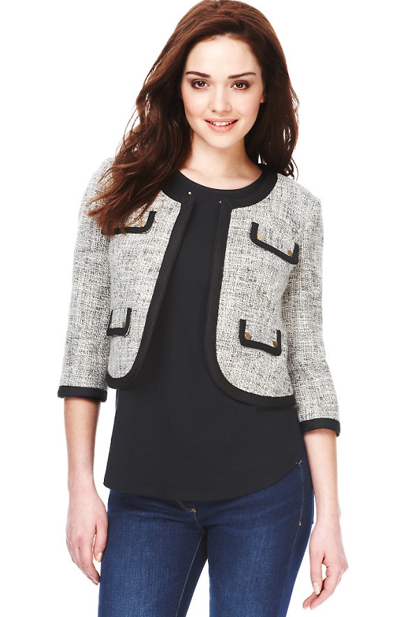 Petite Cotton Rich Tipped & Textured Tailored Jacket Image 1 of 1