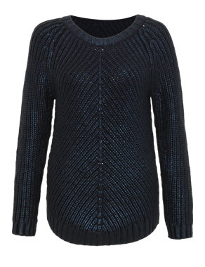 Petite Metallic Ribbed Jumper with Wool Image 2 of 6