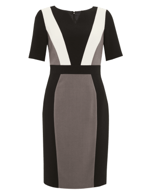 Petite Notched Neck Colour Block Panelled Bodycon Dress | M&S ...