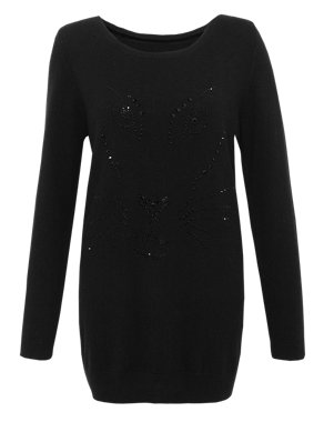 Petite Pure Cashmere Studded Wild Cat Jumper MADE WITH SWAROVSKI® ELEMENTS Image 2 of 5