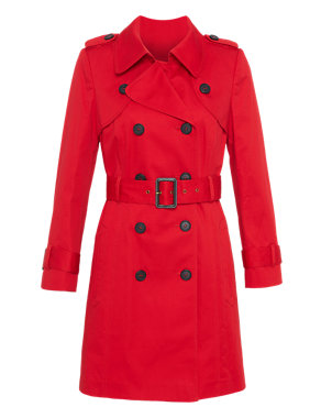 Petite Pure Cotton Double Breasted Belted Trench Coat with Stormwear™ Image 2 of 6