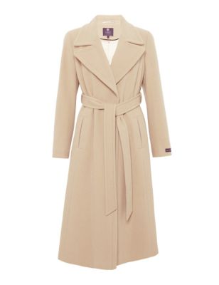 Petite Wool Blend Long Belted Wrap Coat with Cashmere