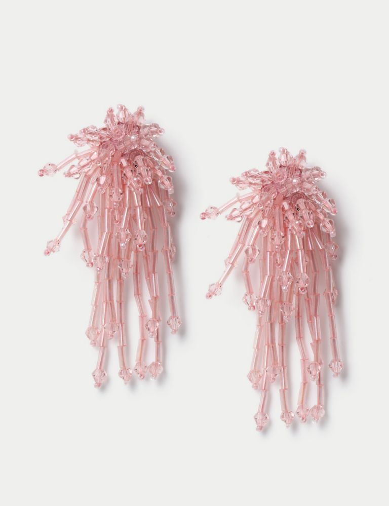 Pink Beaded Cluster Drop Earrings 2 of 2