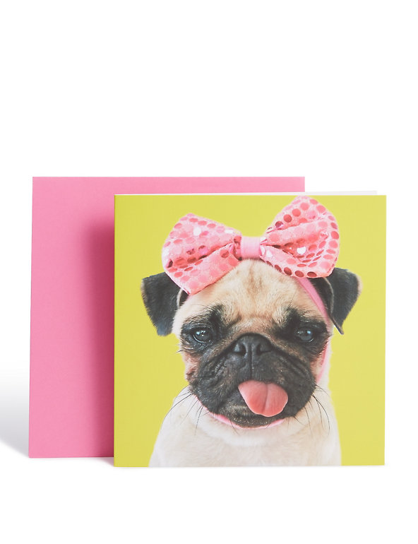 Pink Bow Pug Card Image 1 of 2