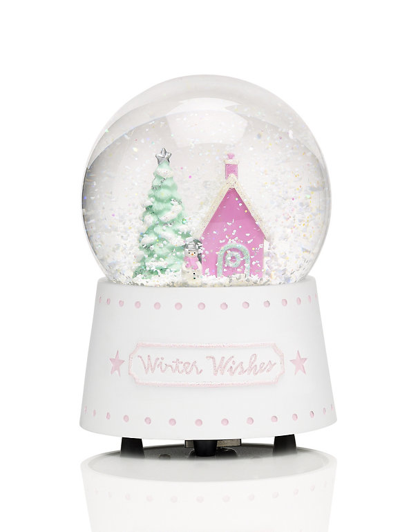 Pink House Snow Globe Christmas Decoration Image 1 of 2