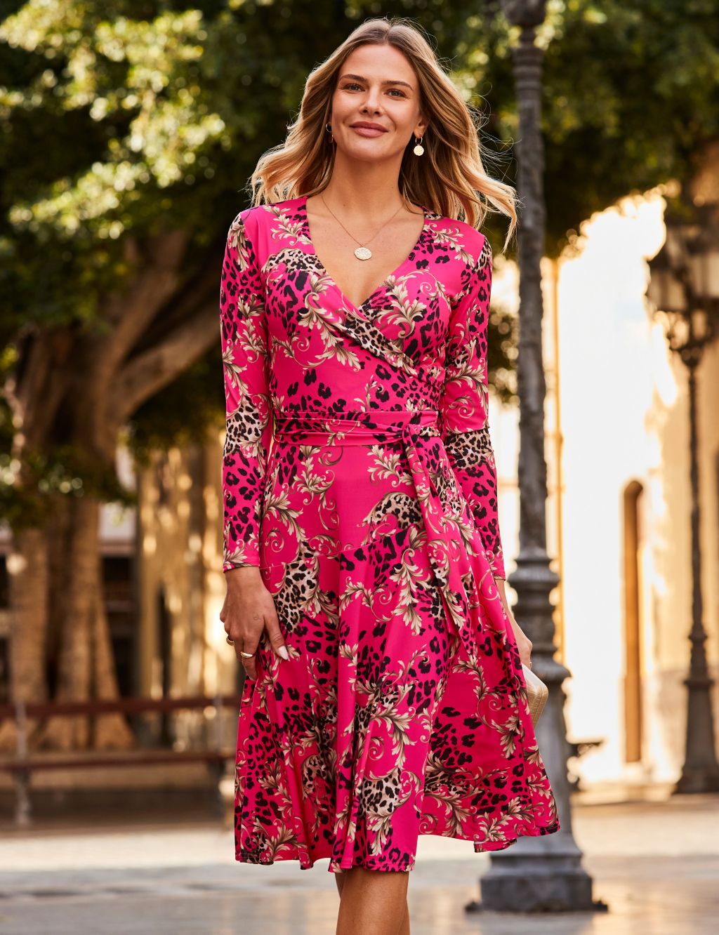Pink Multi Print Faux Wrap Midi Dress | SOSANDAR | M&S