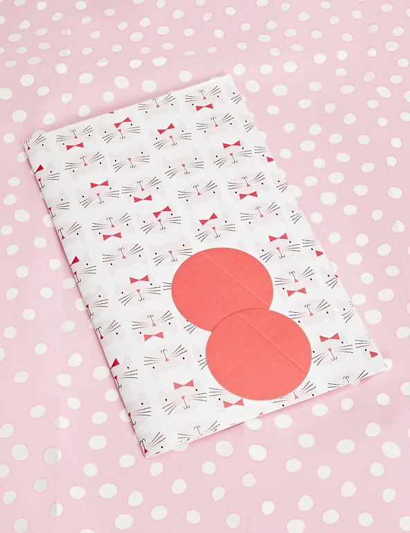 Pink Polka & Cat Wrapping Paper Image 1 of 1