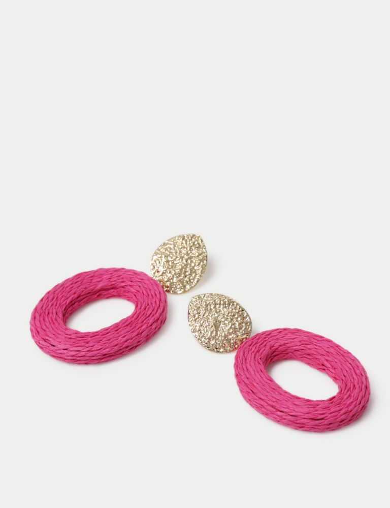 Pink Raffia Circle Drop Earrings 1 of 2