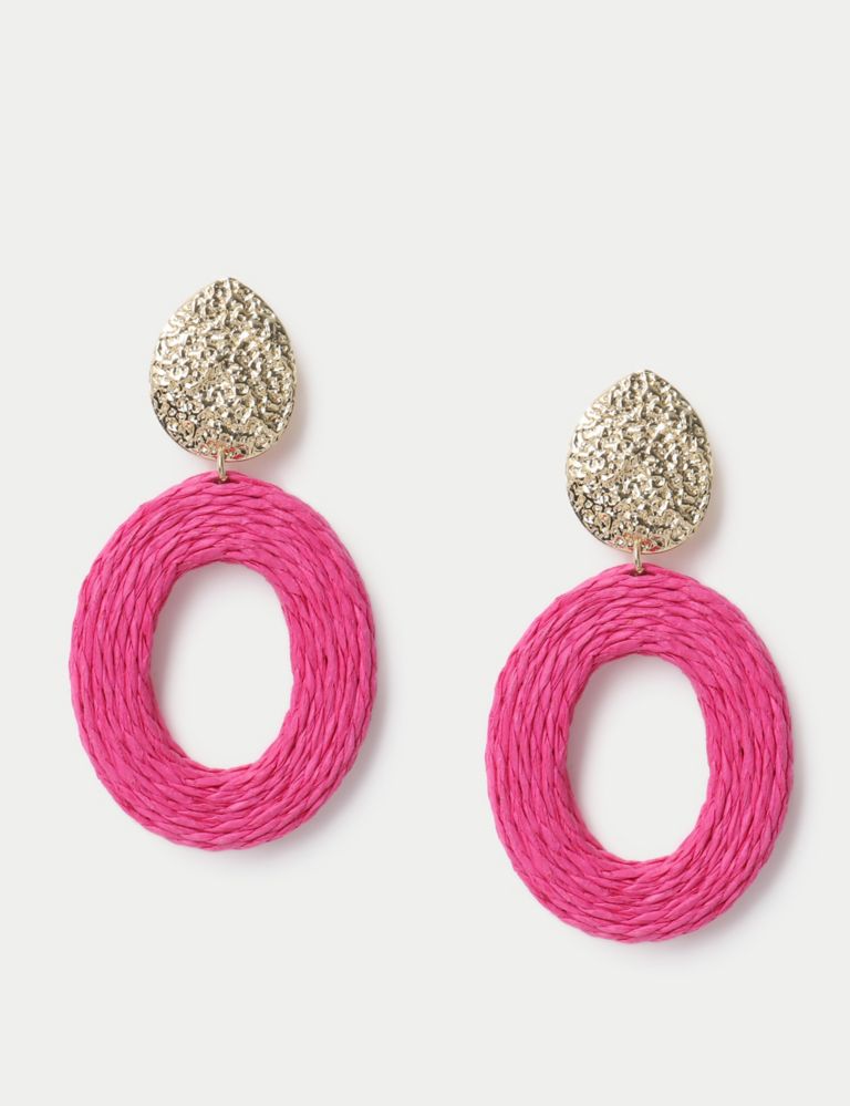 Pink Raffia Circle Drop Earrings 2 of 2
