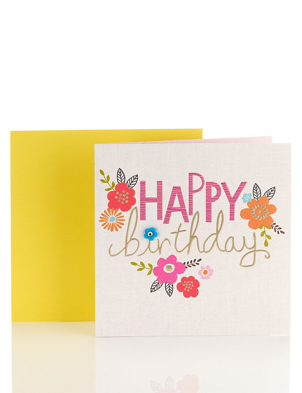 Pink and Orange Floral Birthday Card Image 1 of 2