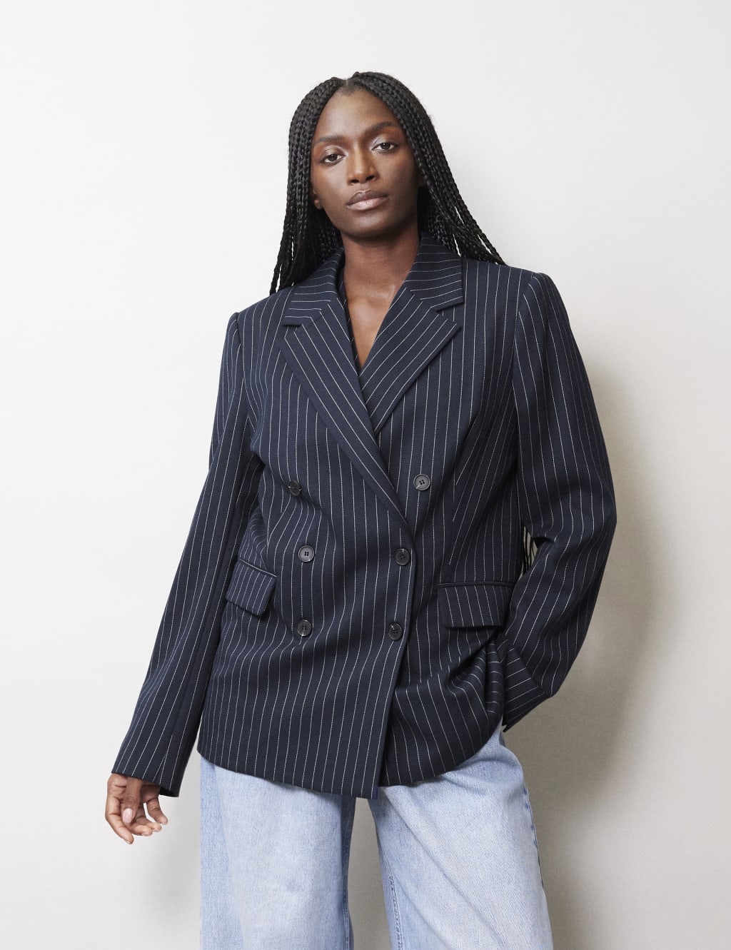 Pinstripe Double Breasted Blazer Albaray M S